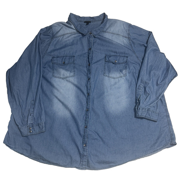 Torrid Womens 6X Shirt Denim Chambray Western Rodeo Fall Cowgirl Cotton Soft - Picture 1 of 7